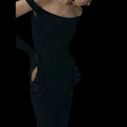 Robe midi MAGDA BUTRYM laine découpes latérales fleurs noir