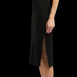 Robe mi-longue MONCLER fendue col rond manche courte viscose noir