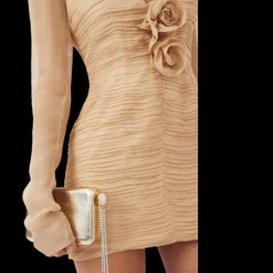 Robe mini MAGDA BUTRYM soie voile fronce beige fleurs