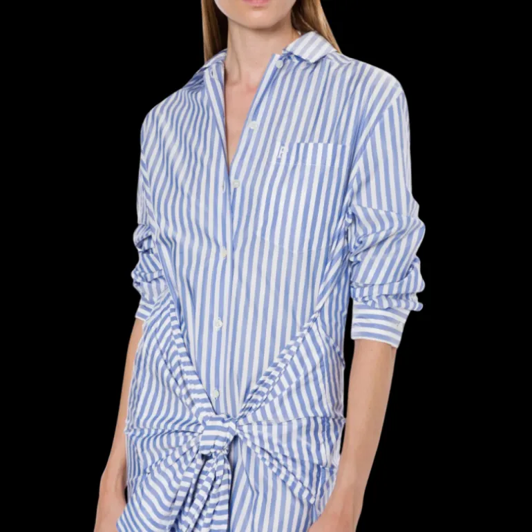 Robe PHILOSOPHY DI LORENZO SERAFINI chemise coton bleu ciel rayures blanc à nouer