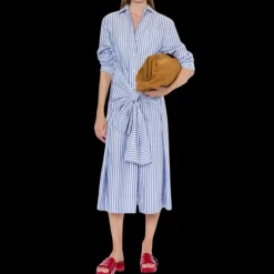 Robe PHILOSOPHY DI LORENZO SERAFINI chemise coton bleu ciel rayures blanc à nouer