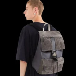 Sac à dos FENDI Fendiness format moyen cuir suédé gris boucle FF