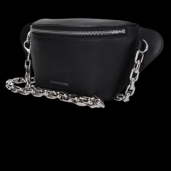 Sac Banane ALEXANDER MCQUEEN cuir noir poche zippée chaine argent