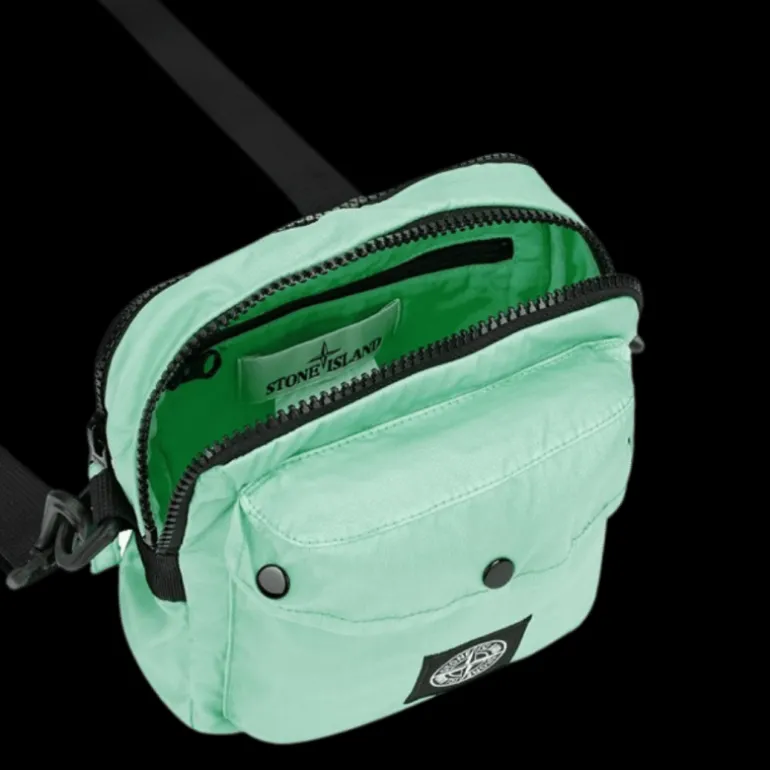 Sac Bandouliere STONE ISLAND Mussola Gommata Canvas Print coton vert Aqua