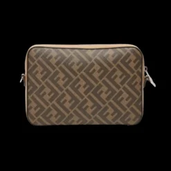 Sac bandoulière FENDI compact cuir beige tissu motif FF diagonal