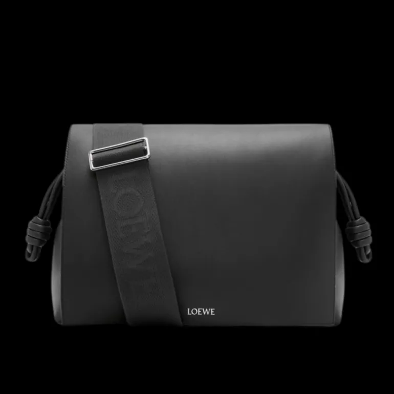 Sac bandoulière LOEWE Flamenco Satchel cuir veau brillant souple noir