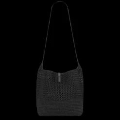 Sac cabas SAINT LAURENT East/West 5 à 7 raphia noir fermoir Cassandre
