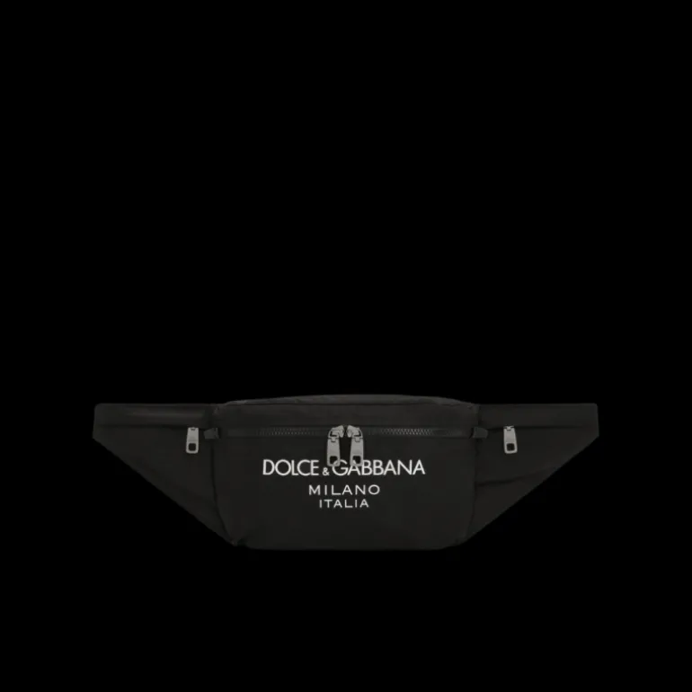 Sac ceinture banane nylon noir logo caoutchouté Dolce & Gabbana Milano blanc