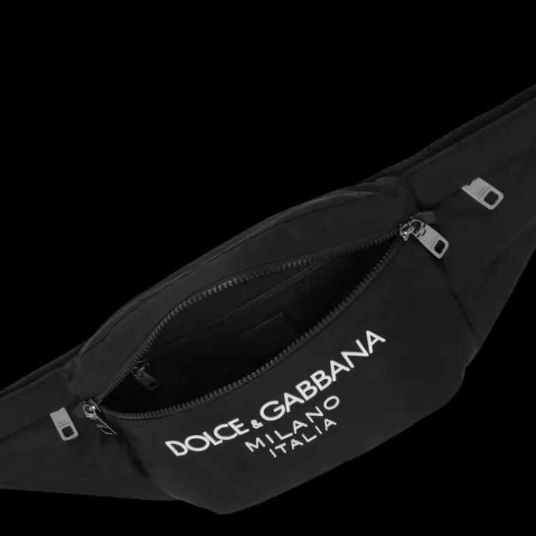 Sac ceinture banane nylon noir logo caoutchouté Dolce & Gabbana Milano blanc