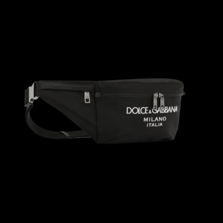 Sac ceinture banane nylon noir logo caoutchouté Dolce & Gabbana Milano blanc