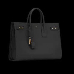 Sac de jour SAINT LAURENT Thin Cabas cuir veau grainé noir détail doré