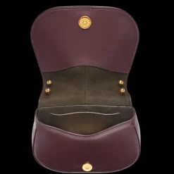 Sac FENDI C'MON petit format cuir prune rabat logo FF Or