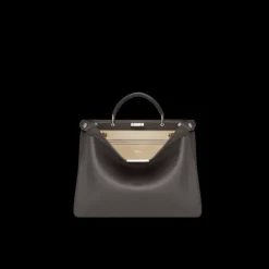 Sac FENDI Peekaboo ISeeU moyen cuir grainé marron foncé