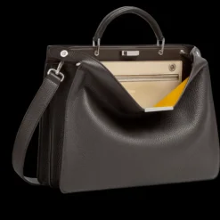 Sac FENDI Peekaboo ISeeU moyen cuir grainé marron foncé