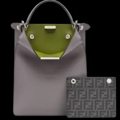 Sac FENDI Peekaboo X-lite cuir gris surpiqué bandoulière