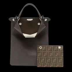 Sac FENDI Peekaboo X-Lite Petit cuir grainé marron foncé