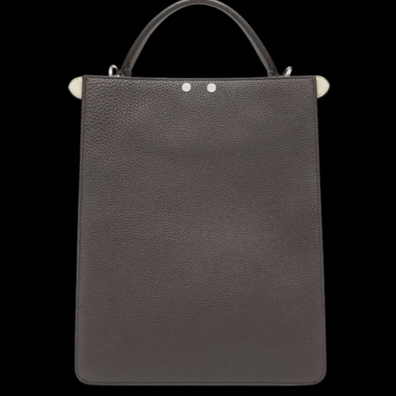 Sac FENDI Peekaboo X-Lite Petit cuir grainé marron foncé