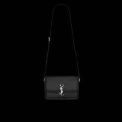 Sac Messenger SAINT LAURENT bandoulière cuir Solferino noir logo YSL argent