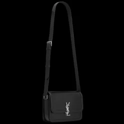 Sac Messenger SAINT LAURENT bandoulière cuir Solferino noir logo YSL argent