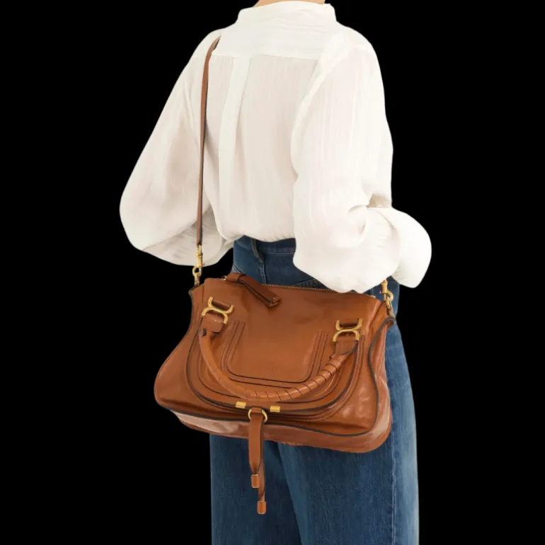 Sac porté épaule CHLOE Marcie cuir veau brillant marron