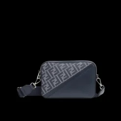 Sac porté épaule FENDI compact toile FF bleu jean denim cuir bleu marine