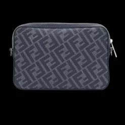 Sac porté épaule FENDI compact toile FF bleu jean denim cuir bleu marine