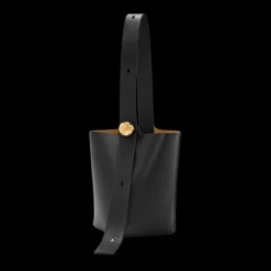 Sac porté épaule Seau LOEWE Pebble Cuir veau noir bouton Or