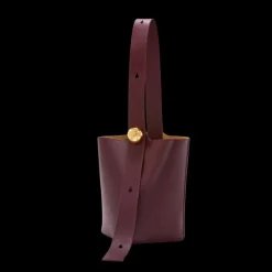 Sac porté épaule Seau LOEWE Pebble Cuir veau bordeaux bouton Or