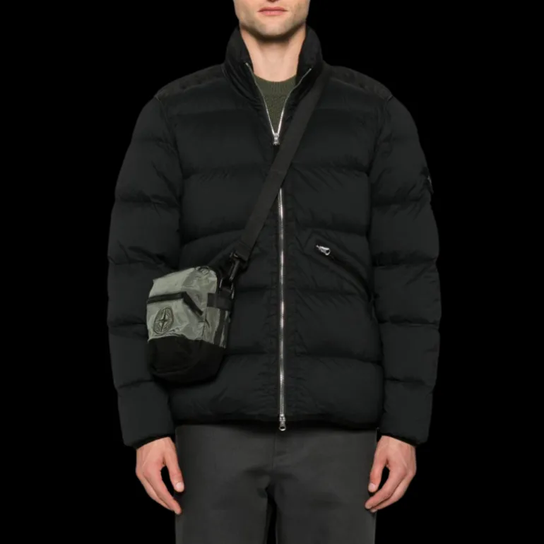 Sacoche STONE ISLAND nylon métal kaki patch logo rose des vents