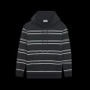 SAINT LAURENT Hoodie coton noir brodé à rayures blanches