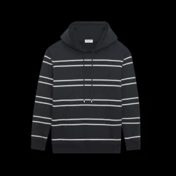 SAINT LAURENT Hoodie coton noir brodé à rayures blanches