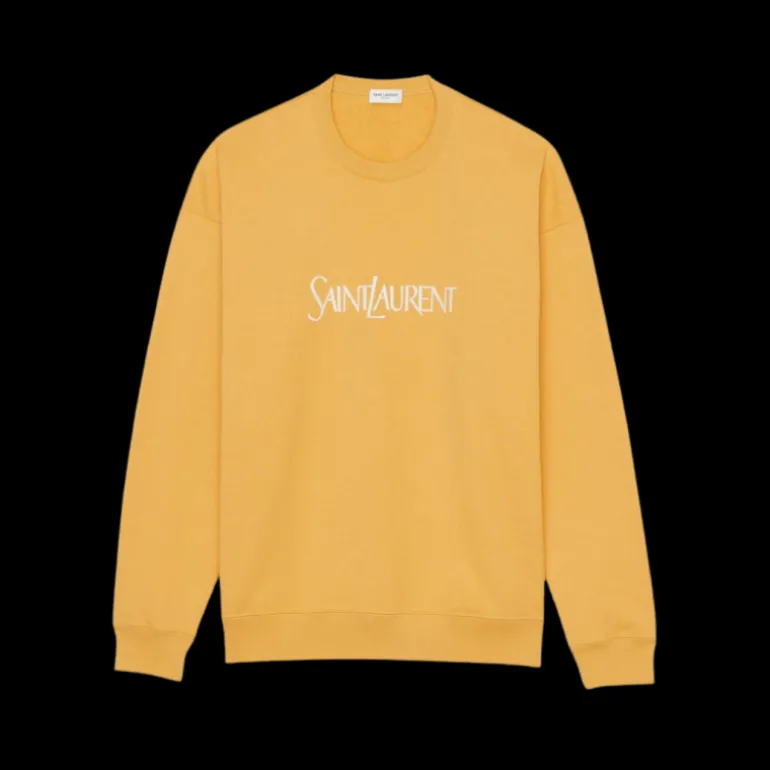 SAINT LAURENT sweat-shirt col rond molleton coton jaune broderie saint laurent