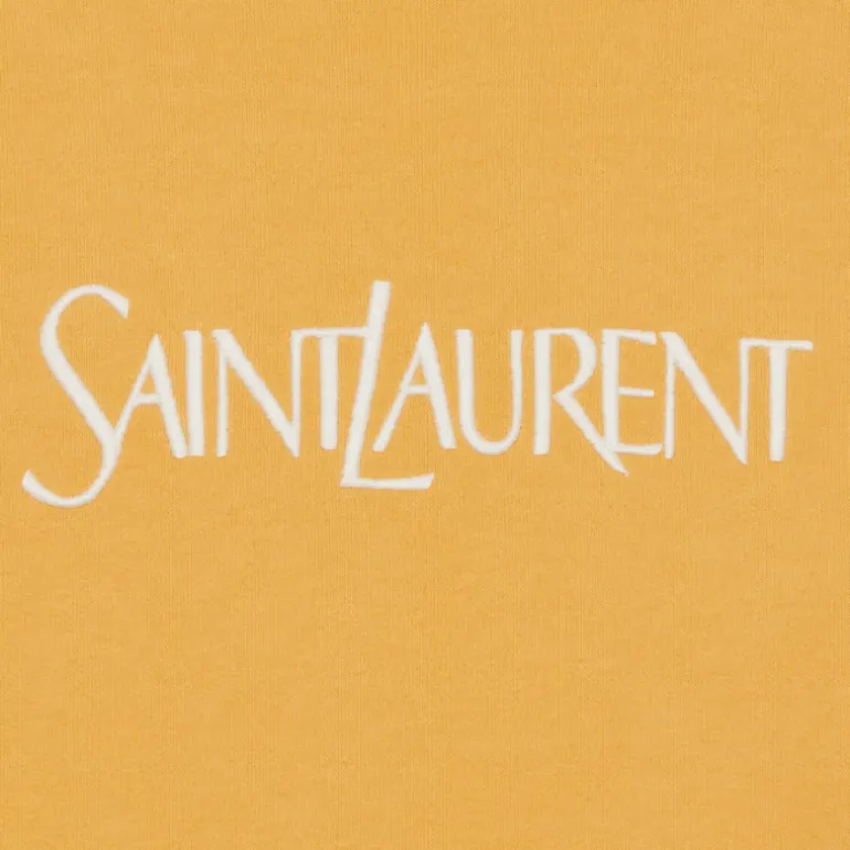 SAINT LAURENT sweat-shirt col rond molleton coton jaune broderie saint laurent