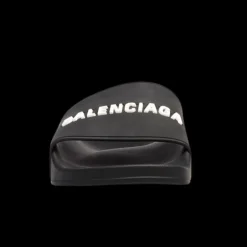 Sandale Claquette BALENCIAGA Pool gomme noir logo blanc