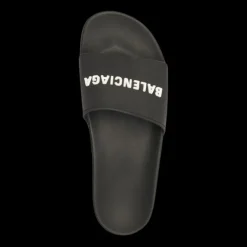 Sandale Claquette BALENCIAGA Pool gomme noir logo blanc