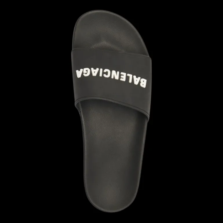 Sandale Claquette BALENCIAGA Pool gomme noir logo blanc