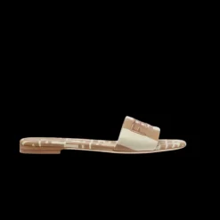 Sandales FENDI mules large bride tissu rayures Pequin beige FF