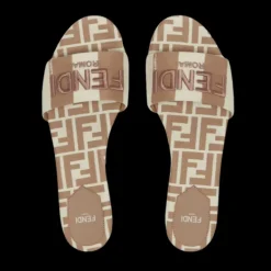 Sandales FENDI mules large bride tissu rayures Pequin beige FF