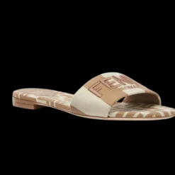 Sandales FENDI mules large bride tissu rayures Pequin beige FF