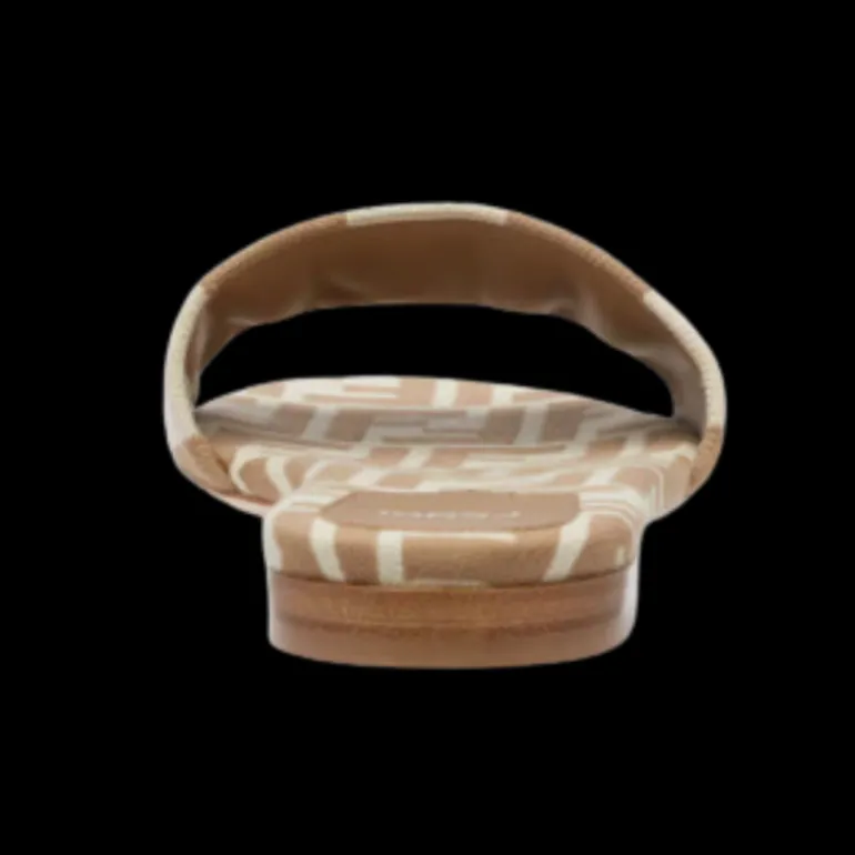 Sandales FENDI mules large bride tissu rayures Pequin beige FF