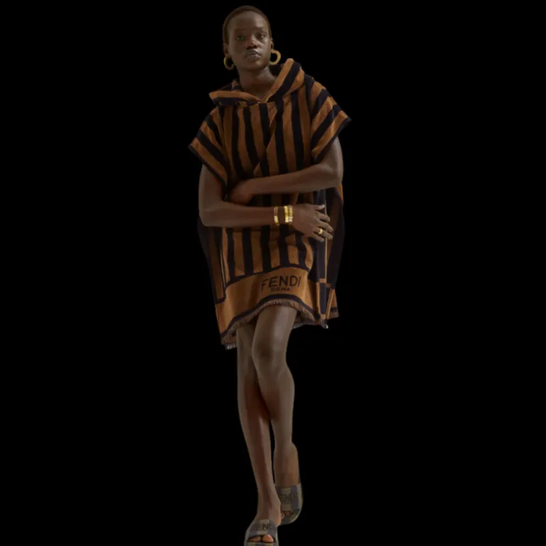 Sandales FENDI Sunshine plateforme tissu rayures Péquin marron