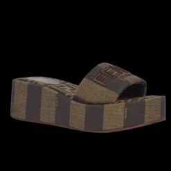 Sandales FENDI Sunshine plateforme tissu rayures Péquin marron