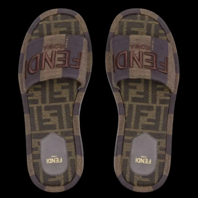 Sandales FENDI Sunshine plateforme tissu rayures Péquin marron