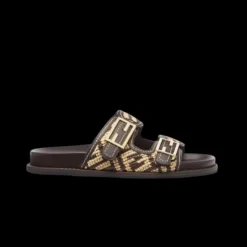 Sandales plates FENDI Feel double bride boucles FF Baguette marron beige