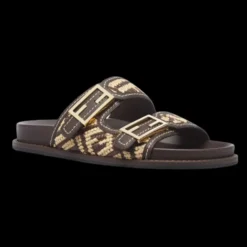Sandales plates FENDI Feel double bride boucles FF Baguette marron beige