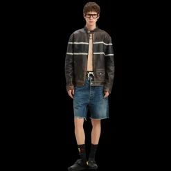 Short à franges PALM ANGELS coton jean bleu logo incurvé gravé laser dos