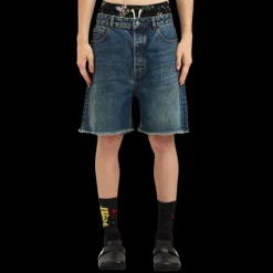Short à franges PALM ANGELS coton jean bleu logo incurvé gravé laser dos