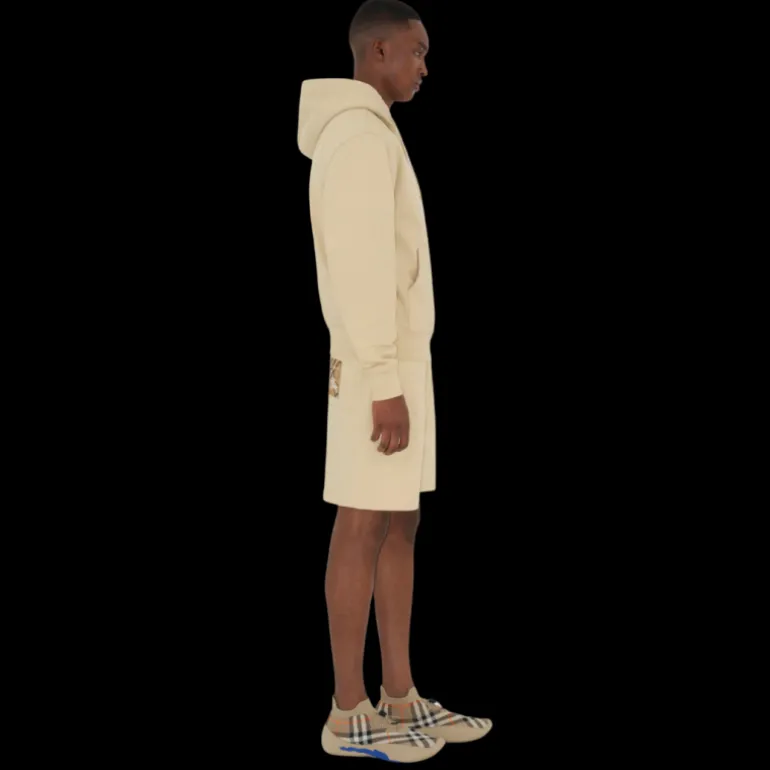 Short ample BURBERRY coton léger beige patch étiquette check beige poche