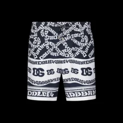 Short Boxer bain DOLCE & GABBANA Blanc imprimé Logo Marina bleu