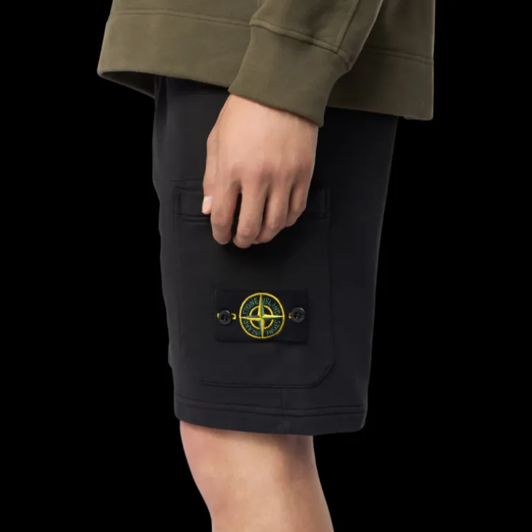 Short cargo STONE ISLAND coton noir poches cordon taille élastique